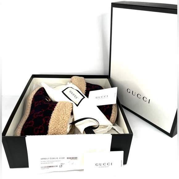 Gucci Fria Horsebit GG Logo Wool Shearling Fur Women Ankle Booties Size … - Picture 2 of 15